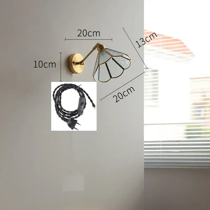 Vintage brass and green glass led wall lights bedroom sconce