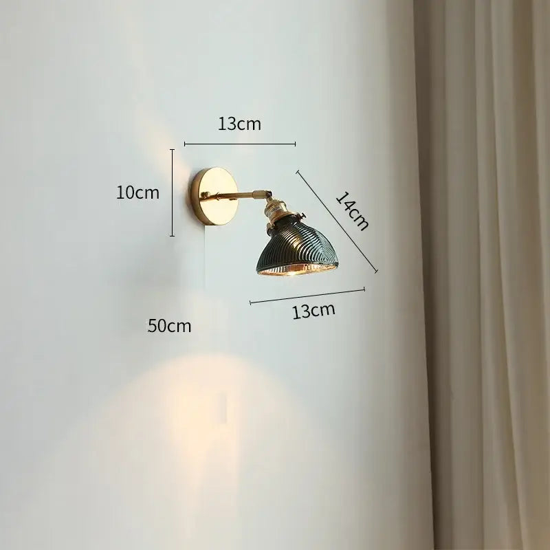 Vintage brass and green glass led wall lights bedroom sconce