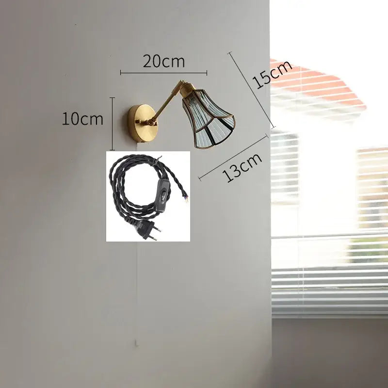 Vintage brass and green glass led wall lights bedroom sconce