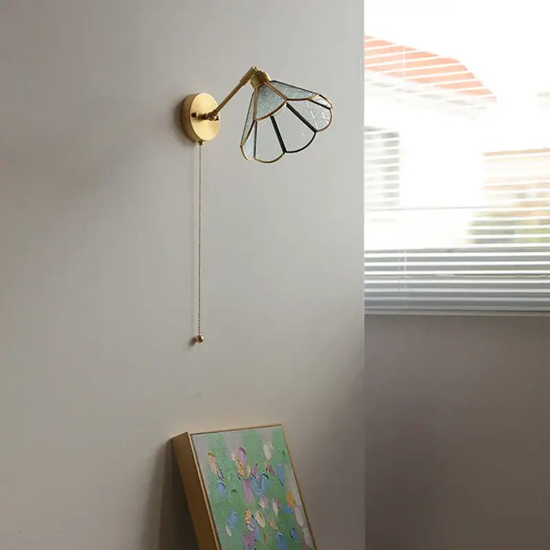 Vintage brass and green glass led wall lights bedroom sconce