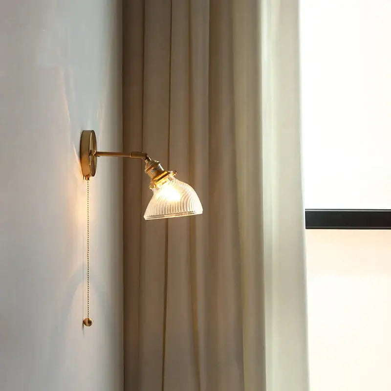 Vintage brass and green glass led wall lights bedroom sconce