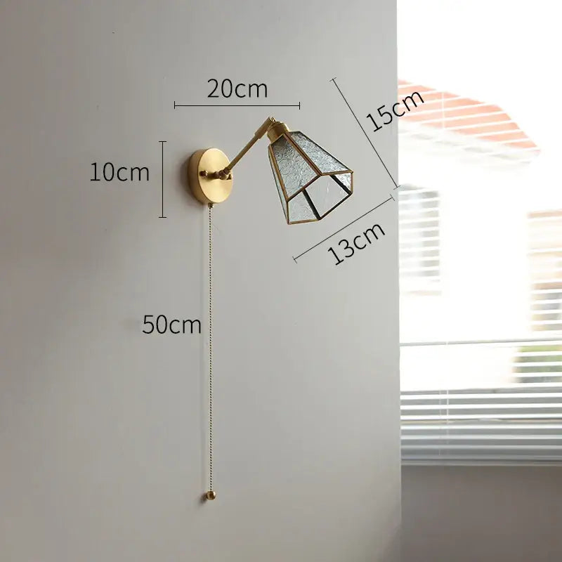 Vintage brass and green glass led wall lights bedroom sconce
