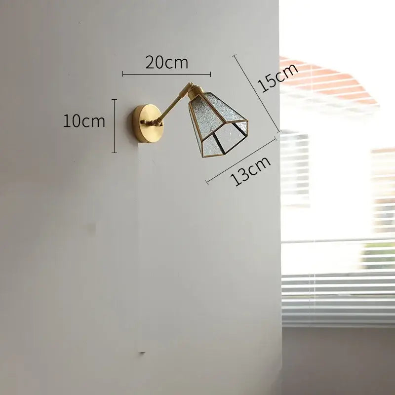 Vintage brass and green glass led wall lights bedroom sconce
