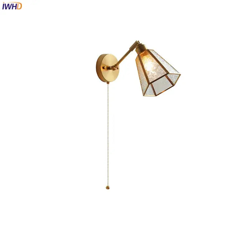 Vintage brass and green glass led wall lights bedroom sconce