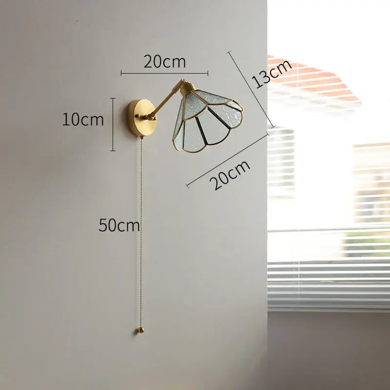 Vintage brass and green glass led wall lights bedroom sconce