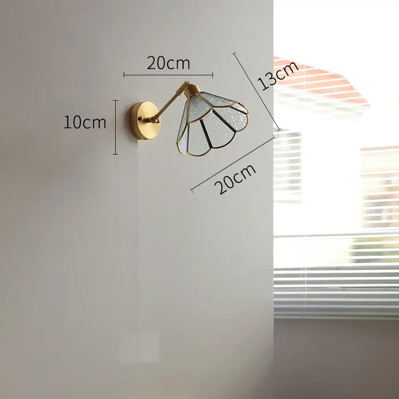 Vintage brass and green glass led wall lights bedroom sconce