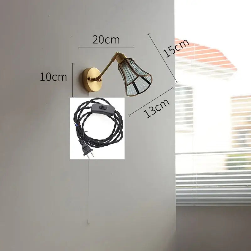 Vintage brass and green glass led wall lights bedroom sconce