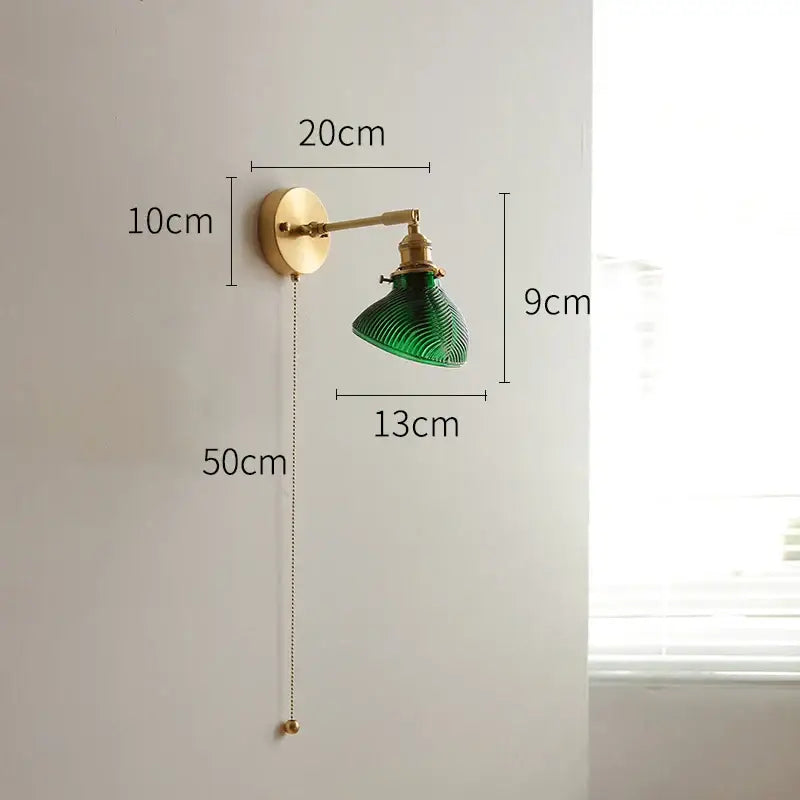 Vintage brass and green glass led wall lights bedroom sconce