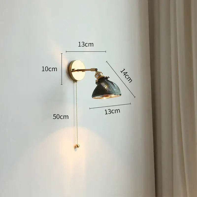 Vintage brass and green glass led wall lights bedroom sconce