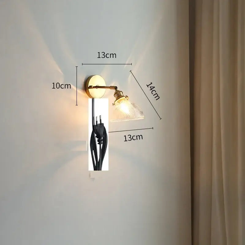 Vintage brass and green glass led wall lights bedroom sconce