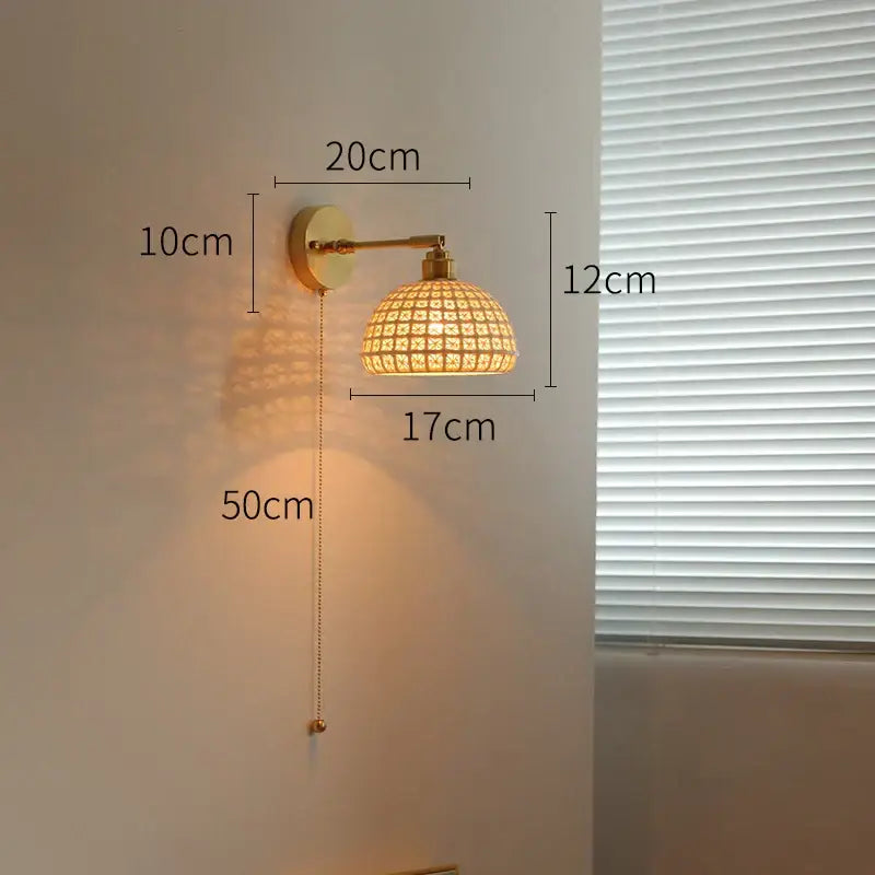 Vintage brass and green glass led wall lights bedroom sconce