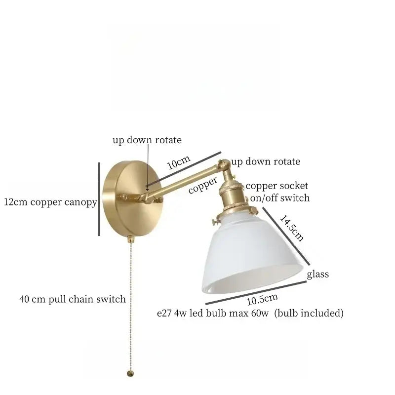 Vintage brass and green glass led wall sconce for bedroom