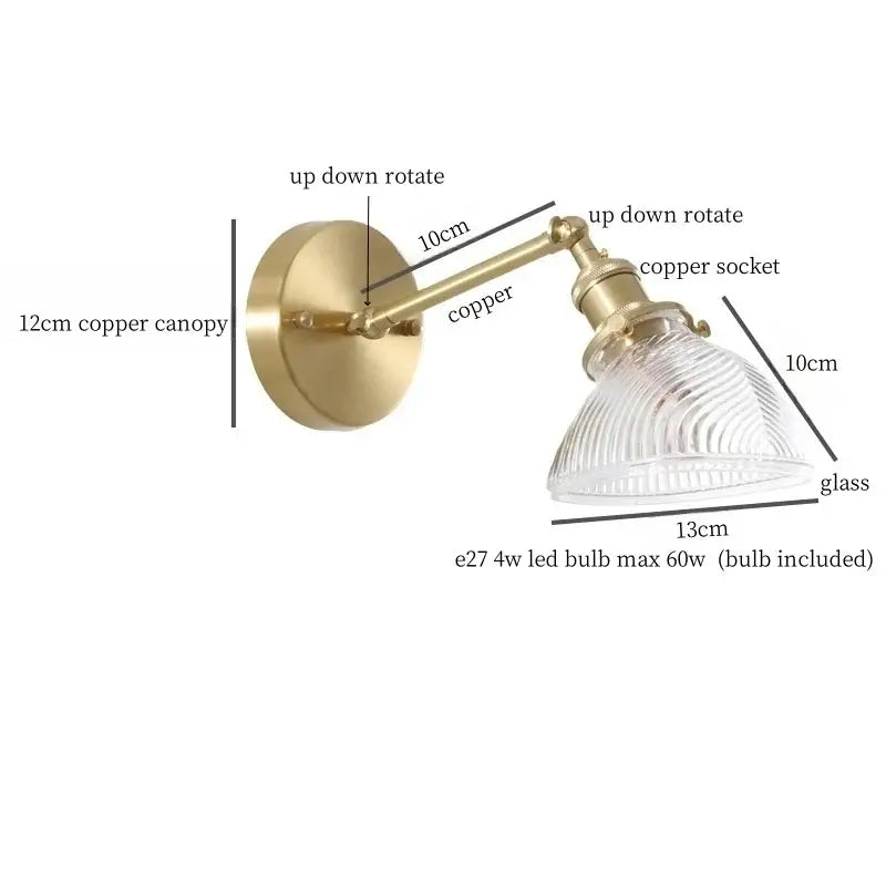Vintage brass and green glass led wall sconce for bedroom