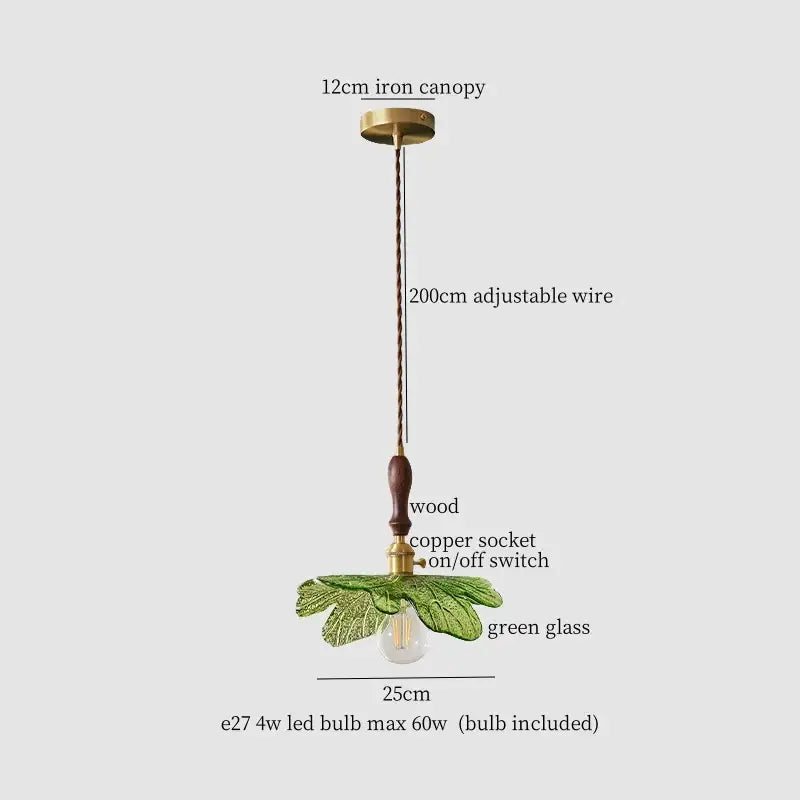 Vintage brass and green leaf led pendant lamp for dining room