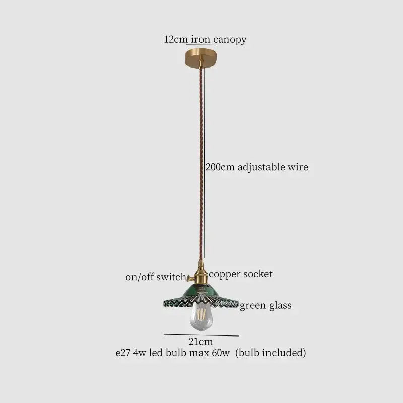 Vintage brass and green leaf led pendant lamp for dining room
