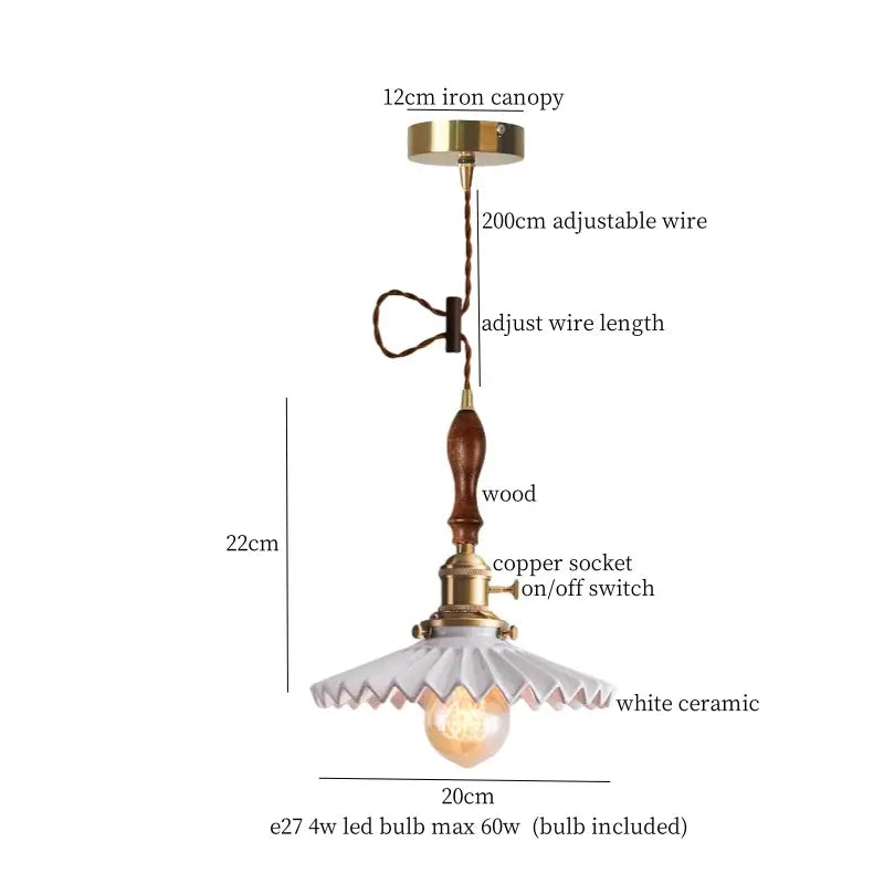 Vintage brass and off-white ceramic led pendant light for dining room