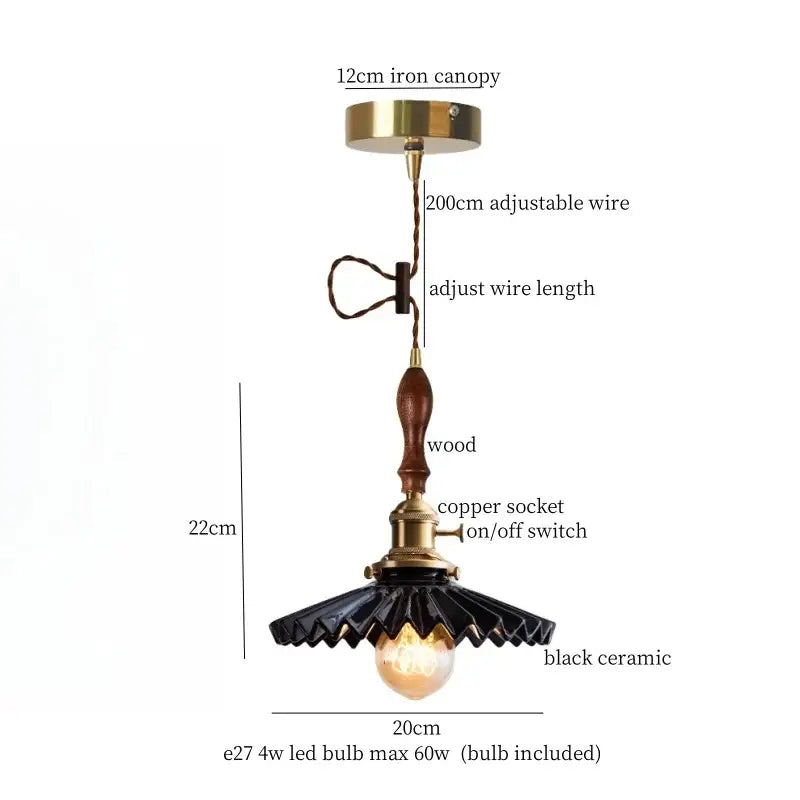 Vintage brass and off-white ceramic led pendant light for dining room
