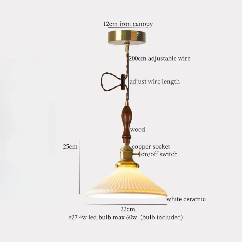 Vintage brass and off-white ceramic led pendant light for dining room