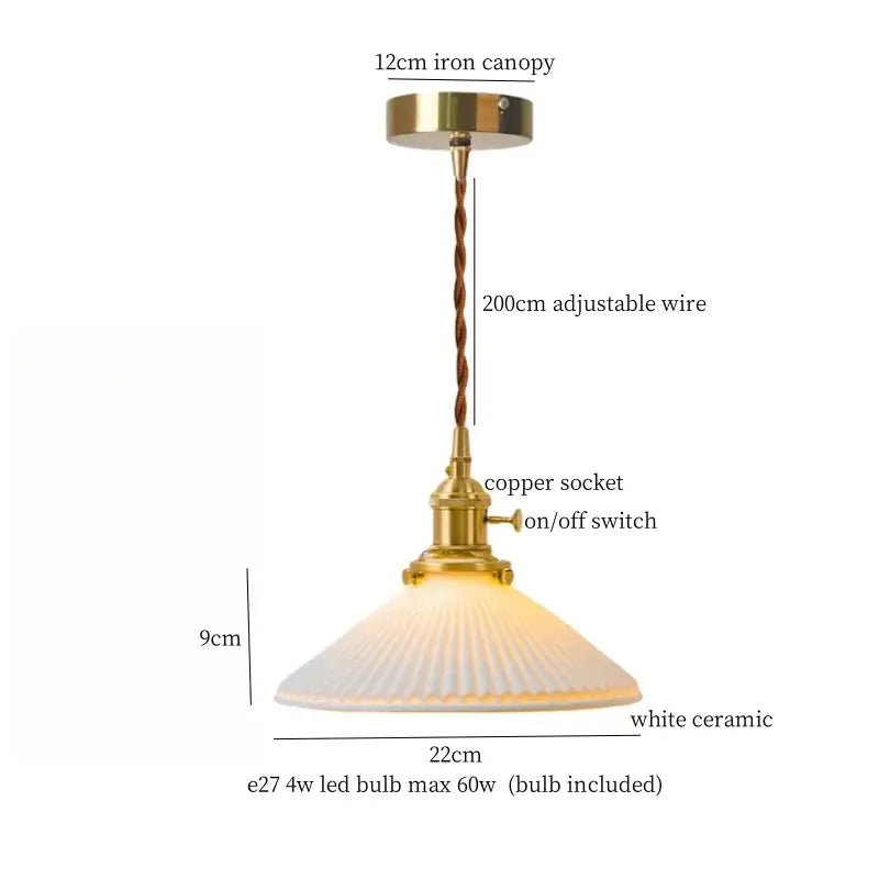Vintage brass and off-white ceramic led pendant light for dining room