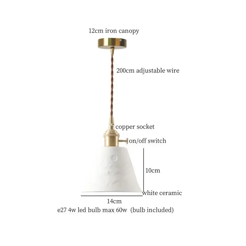 Vintage brass and off-white ceramic led pendant light for dining room