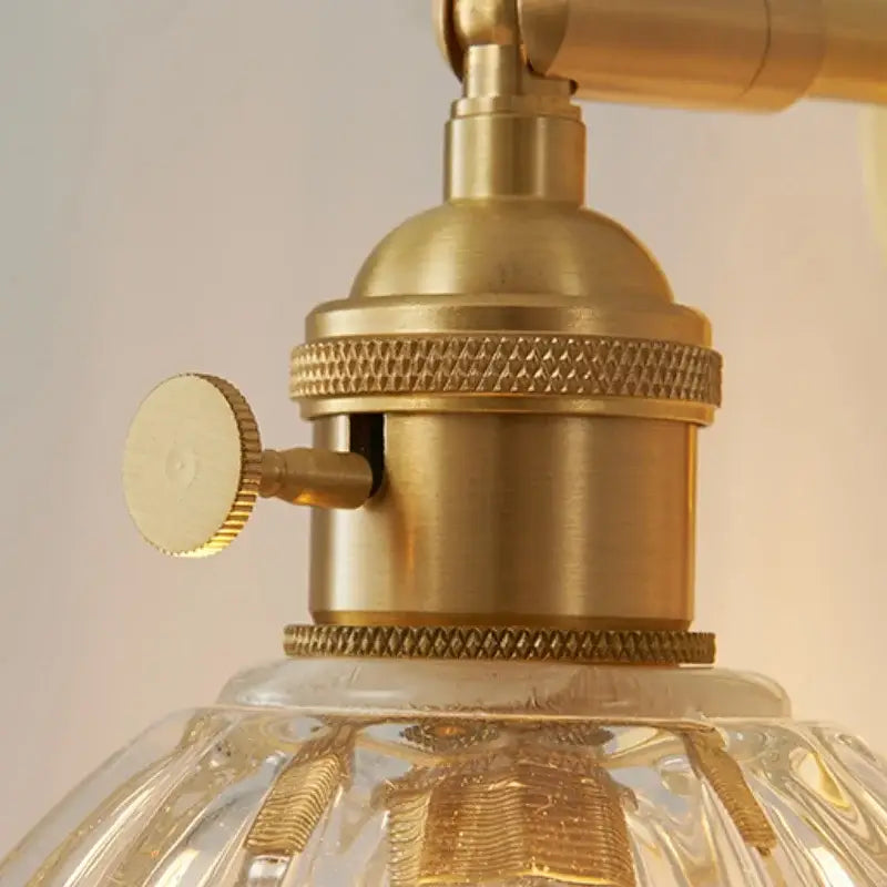 Vintage brass and ribbed amber glass wall light bedroom pull chain