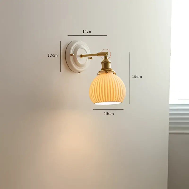 Vintage brass and ribbed glass led wall light bedroom sconce