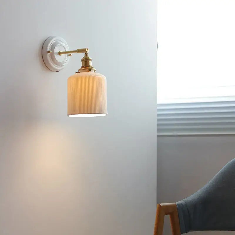 Vintage brass and ribbed glass led wall light bedroom sconce