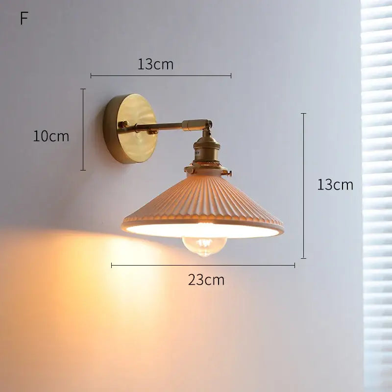 Vintage brass and ribbed glass led wall light bedroom sconce