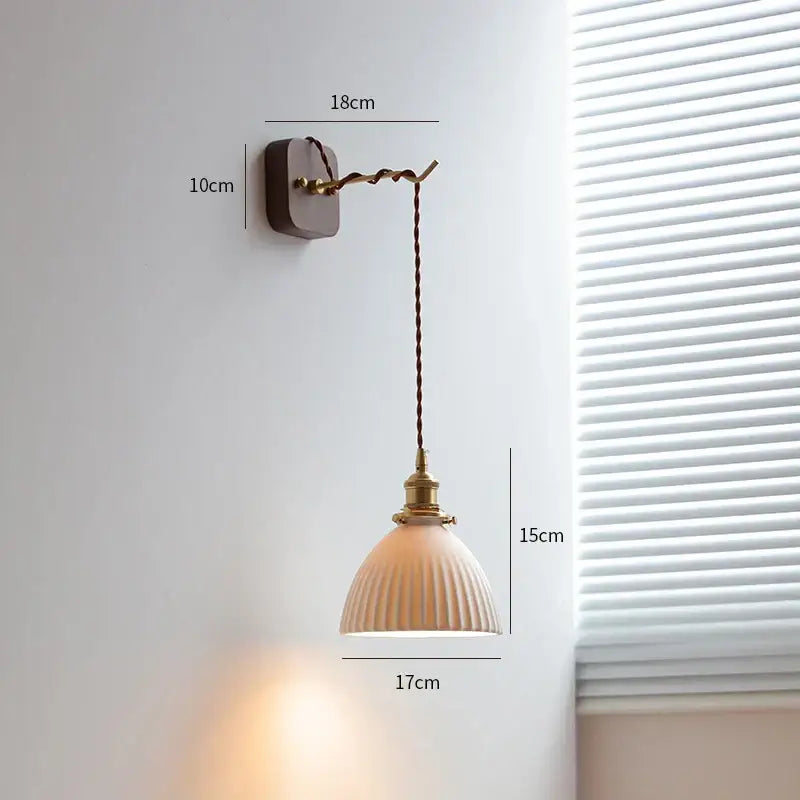 Vintage brass and ribbed glass led wall sconce bedroom light