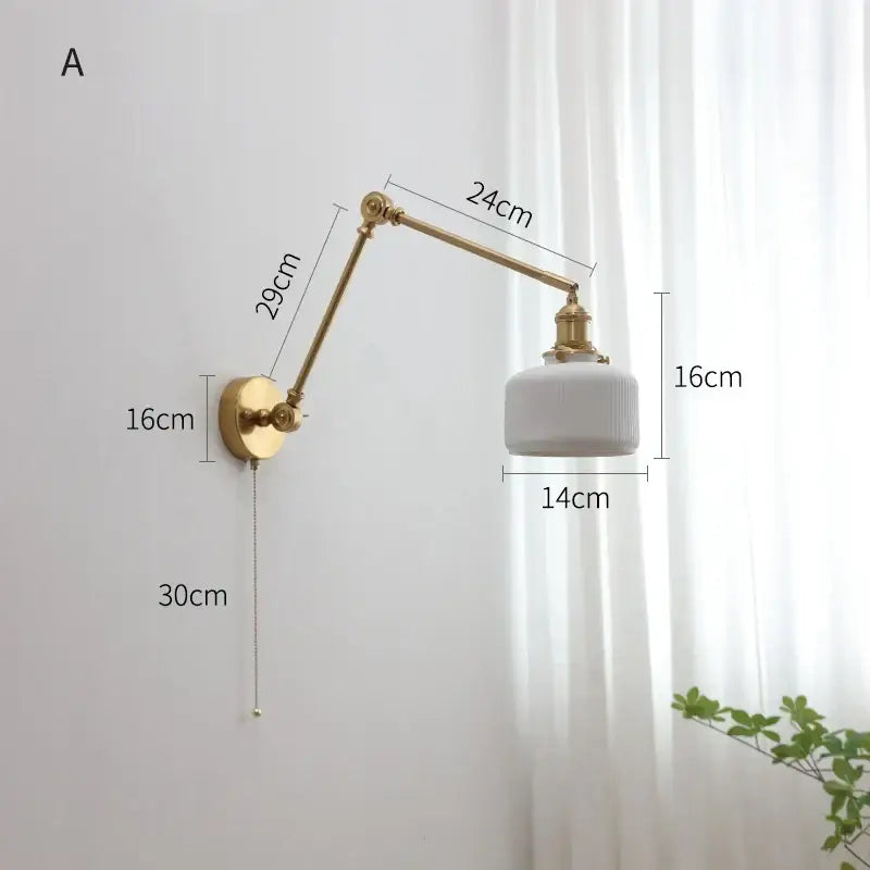 Vintage brass and ribbed glass led wall sconce bedroom light