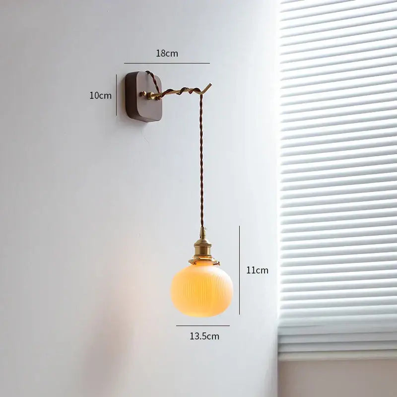 Vintage brass and ribbed glass led wall sconce bedroom light