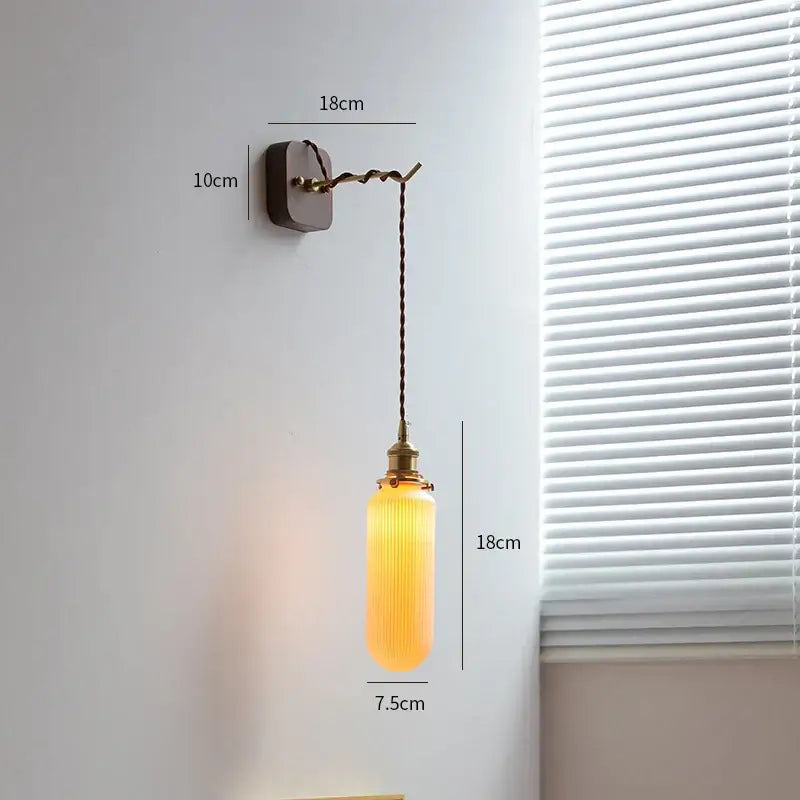 Vintage brass and ribbed glass led wall sconce bedroom light