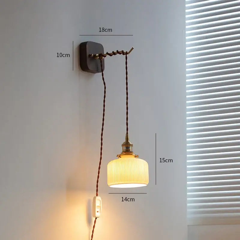 Vintage brass and ribbed glass led wall sconce bedroom light