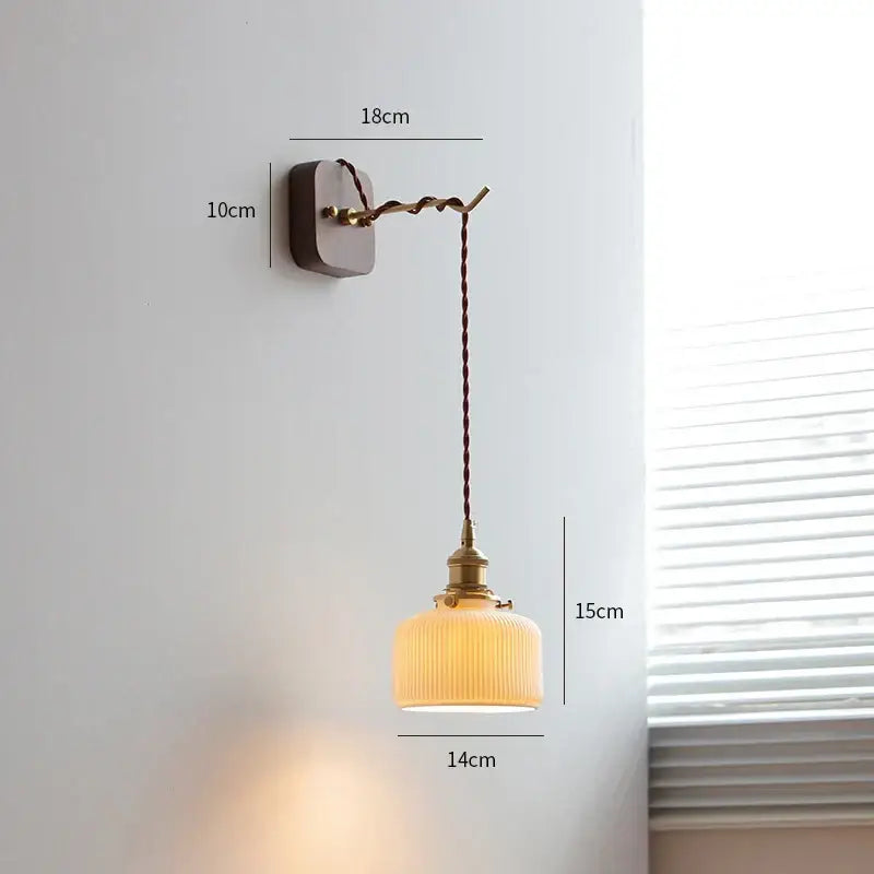 Vintage brass and ribbed glass led wall sconce bedroom light