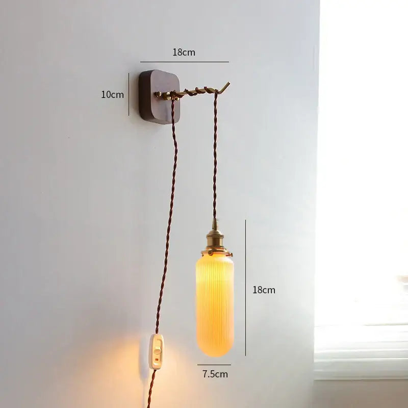 Vintage brass and ribbed glass led wall sconce bedroom light