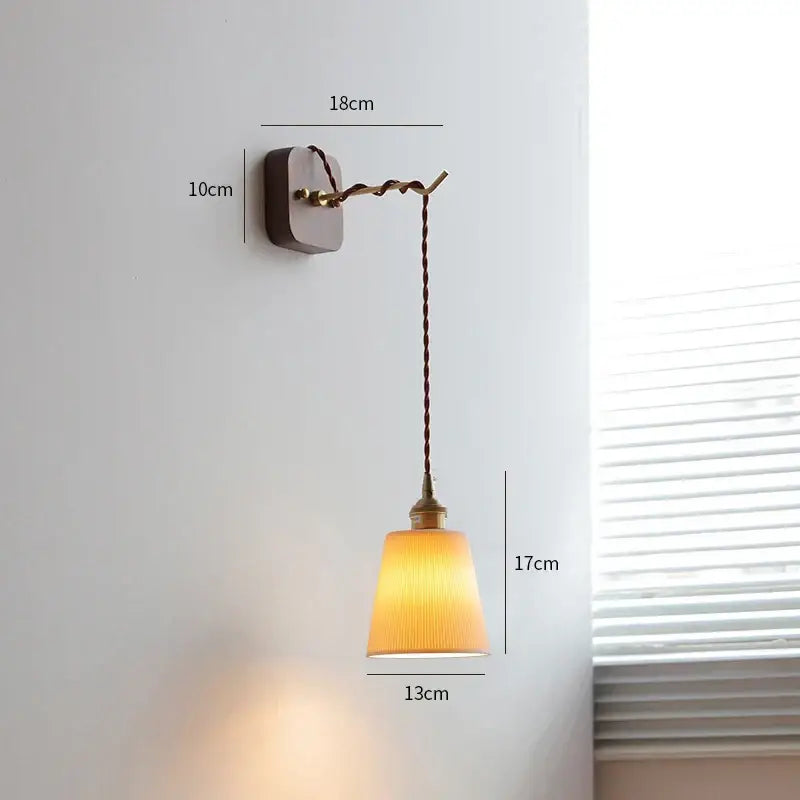 Vintage brass and ribbed glass led wall sconce bedroom light