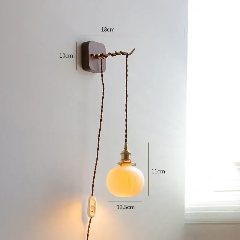 Vintage brass and ribbed glass led wall sconce bedroom light