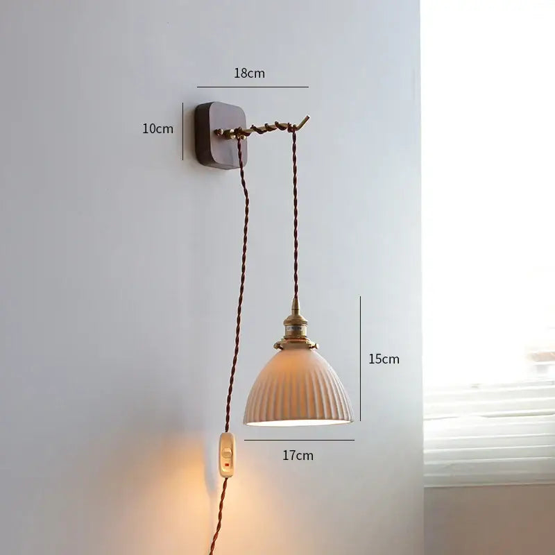 Vintage brass and ribbed glass led wall sconce bedroom light