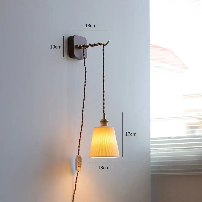 Vintage brass and ribbed glass led wall sconce bedroom light