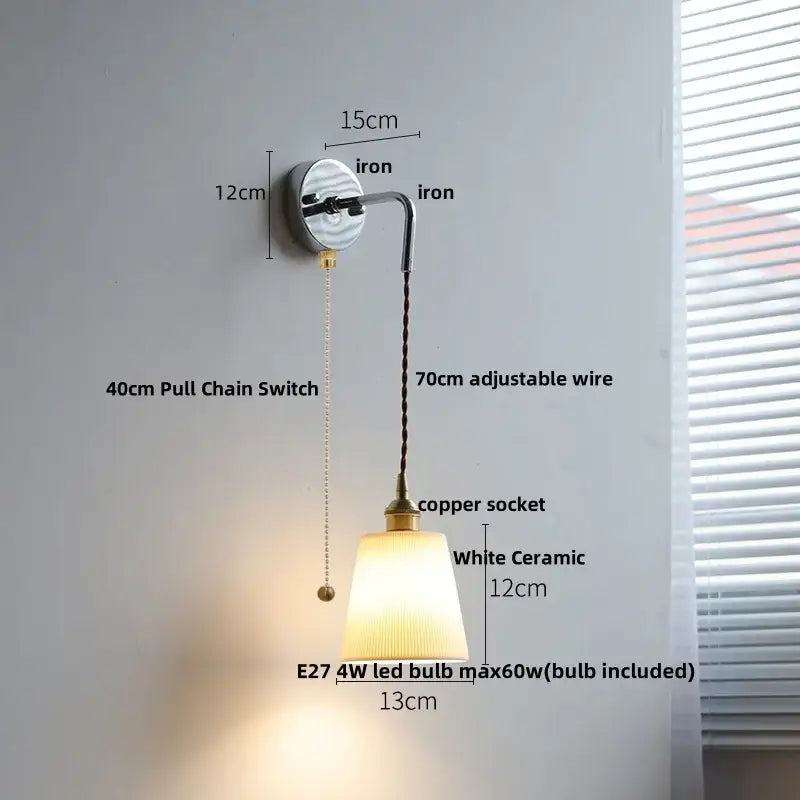 Vintage brass and ribbed glass wall sconce bedroom ceramic led wall