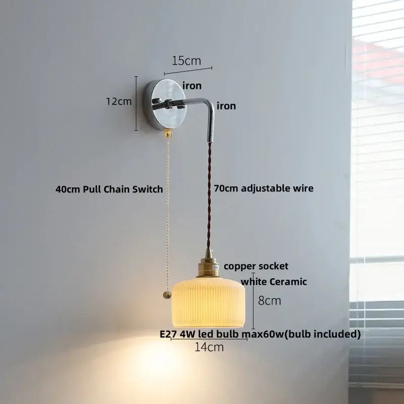 Vintage brass and ribbed glass wall sconce bedroom ceramic led wall