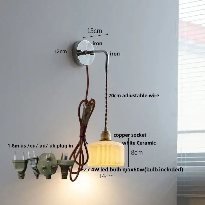 Vintage brass and ribbed glass wall sconce bedroom ceramic led wall