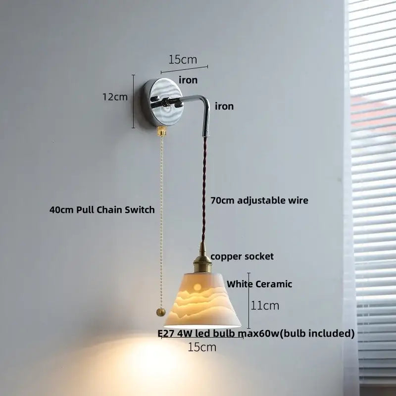 Vintage brass and ribbed glass wall sconce bedroom ceramic led wall