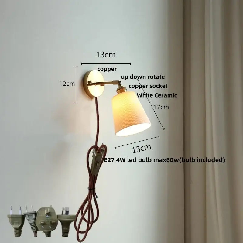 Vintage brass and ruffled glass ceramic led wall light bathroom mirror