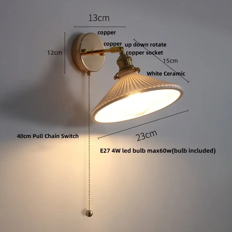 Vintage brass and ruffled glass ceramic led wall light bathroom mirror