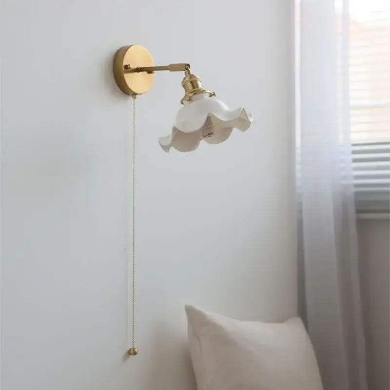 Vintage brass and ruffled glass ceramic led wall light bathroom mirror