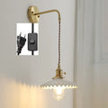 Vintage brass and scalloped glass led wall lamp for bedroom