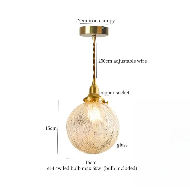 Vintage brass and textured glass led pendant lamp dining room