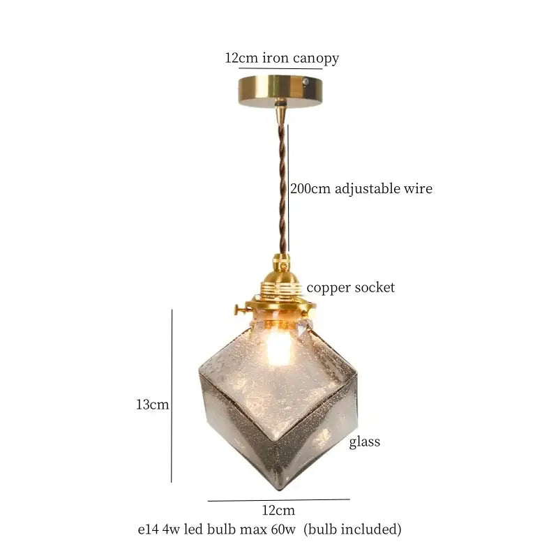 Vintage brass and textured glass led pendant lamp dining room
