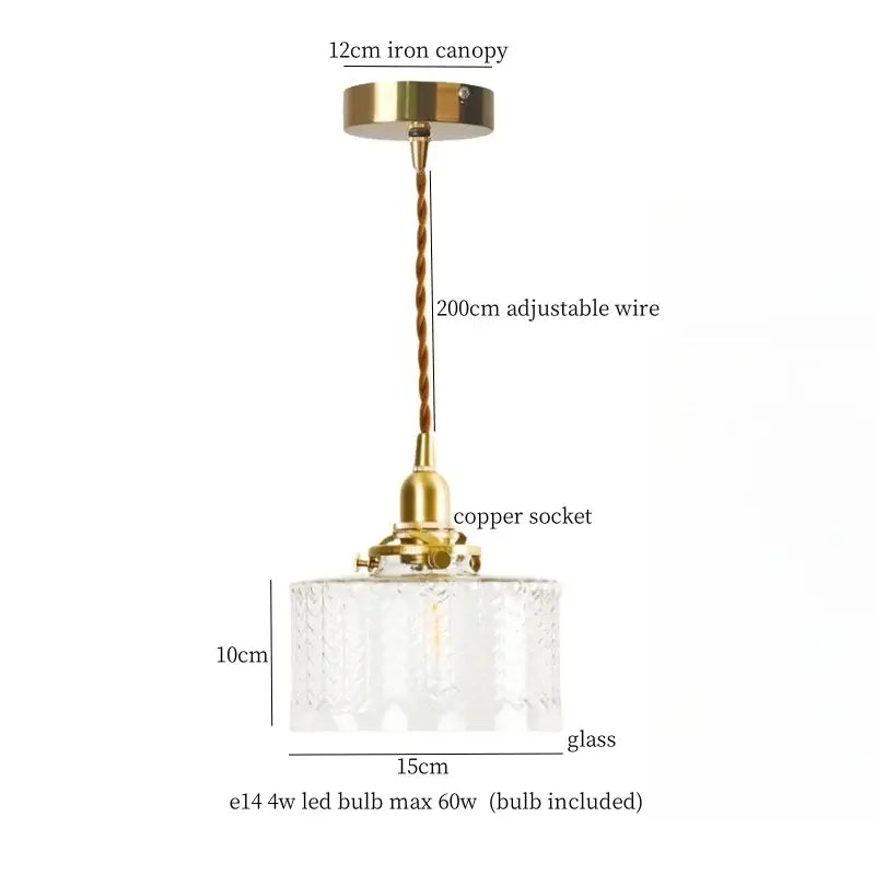 Vintage brass and textured glass led pendant lamp dining room
